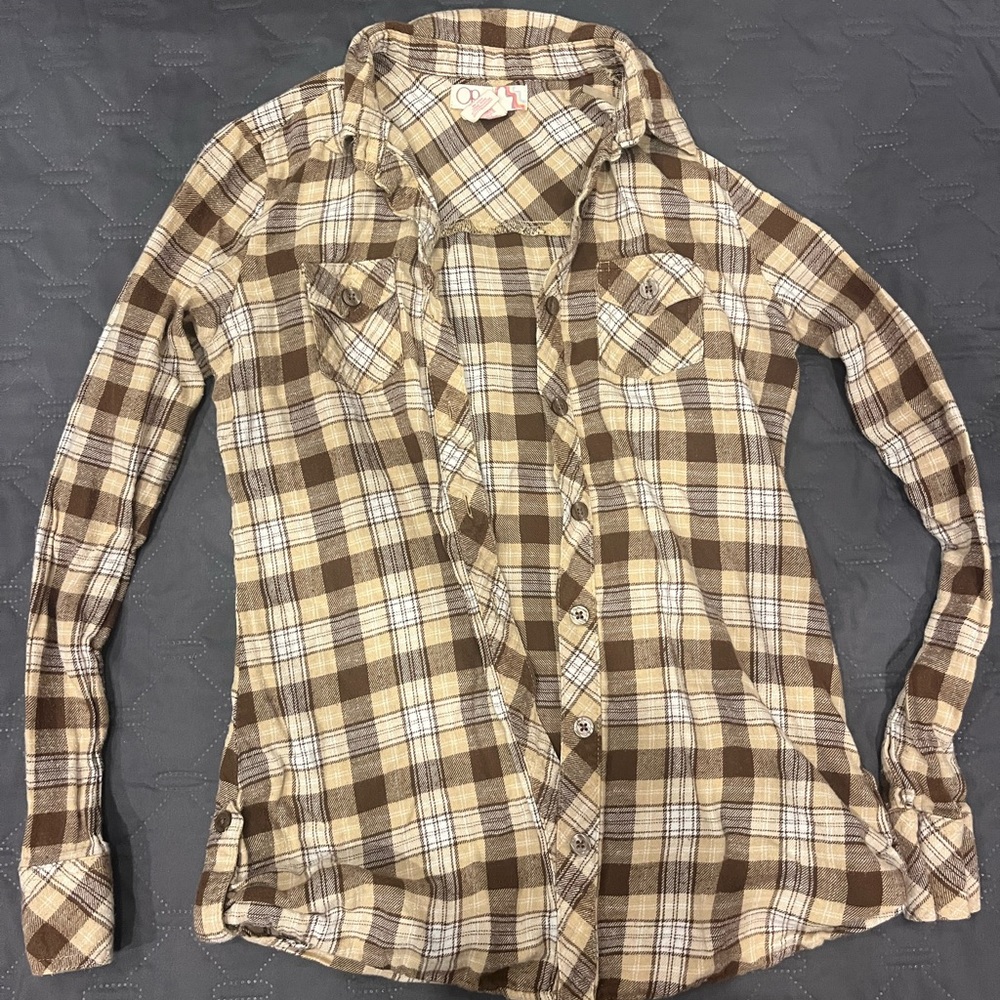 OP Tan and Brown Plaid Shirt